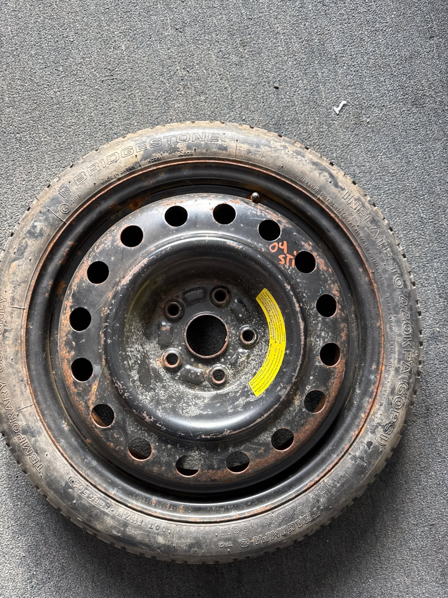 2004 5x100 Subaru Impreza WRX STi OEM Spare Tire Bridgestone T135/70D R16 I1