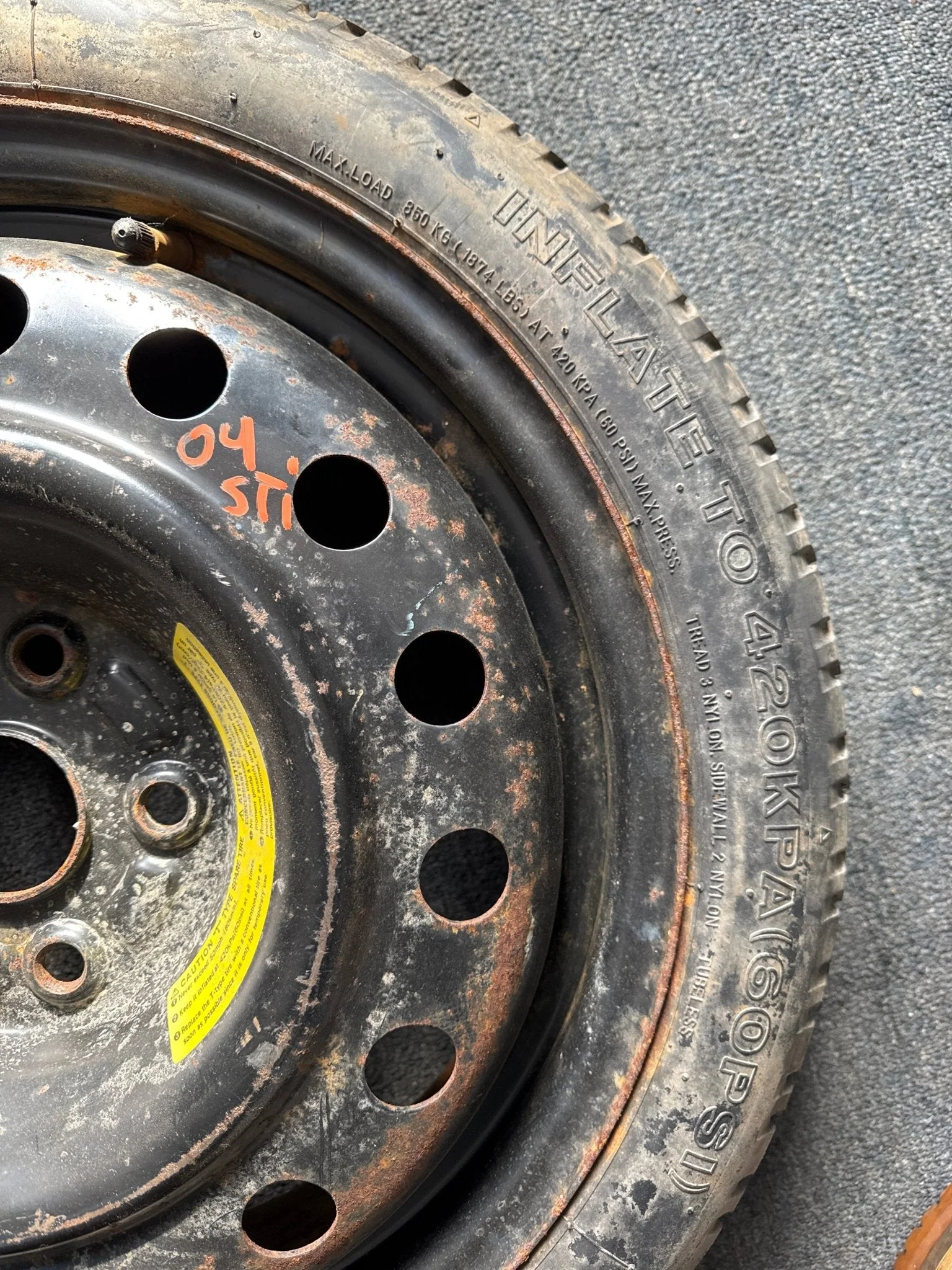 2004 5x100 Subaru Impreza WRX STi OEM Spare Tire Bridgestone T135/70D R16 I1 - Image 2