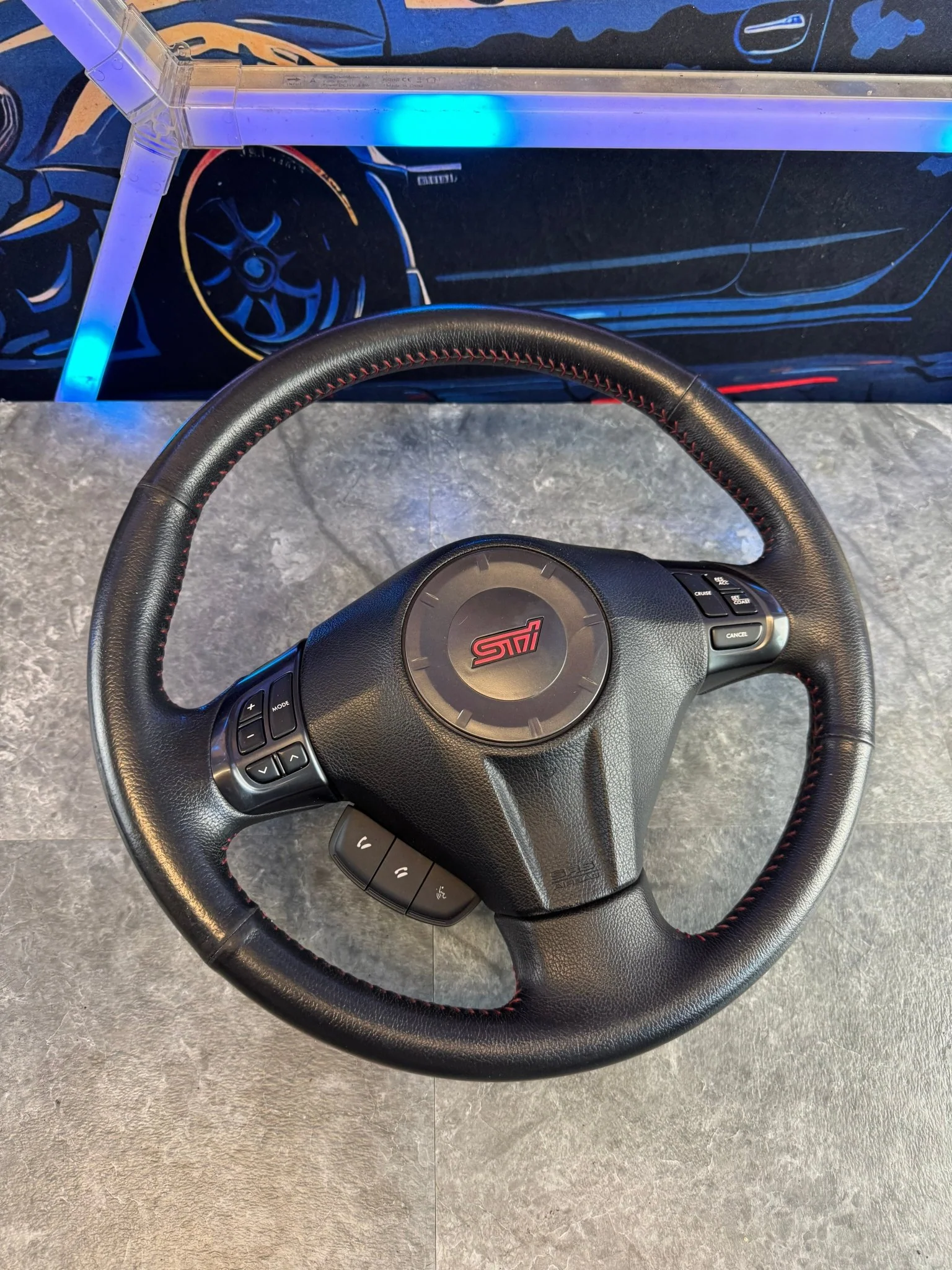 2008-2014 Subaru WRX STi OEM Steering Wheel And Airbag Assembly Rare Black Accenting O1