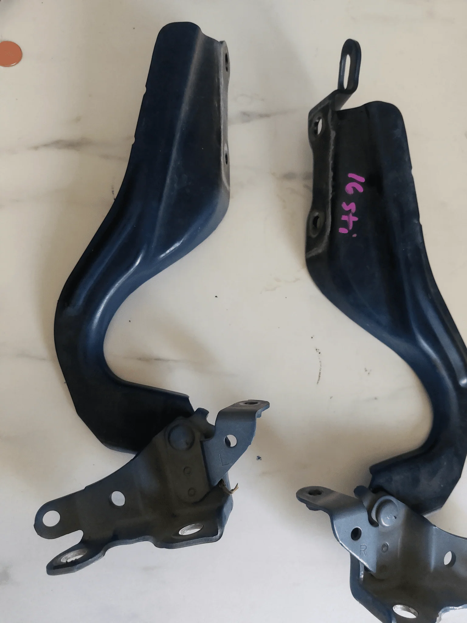2015-2021 Subaru STi OEM Hood Hinges LH RH Pair Blue J4 - Image 8
