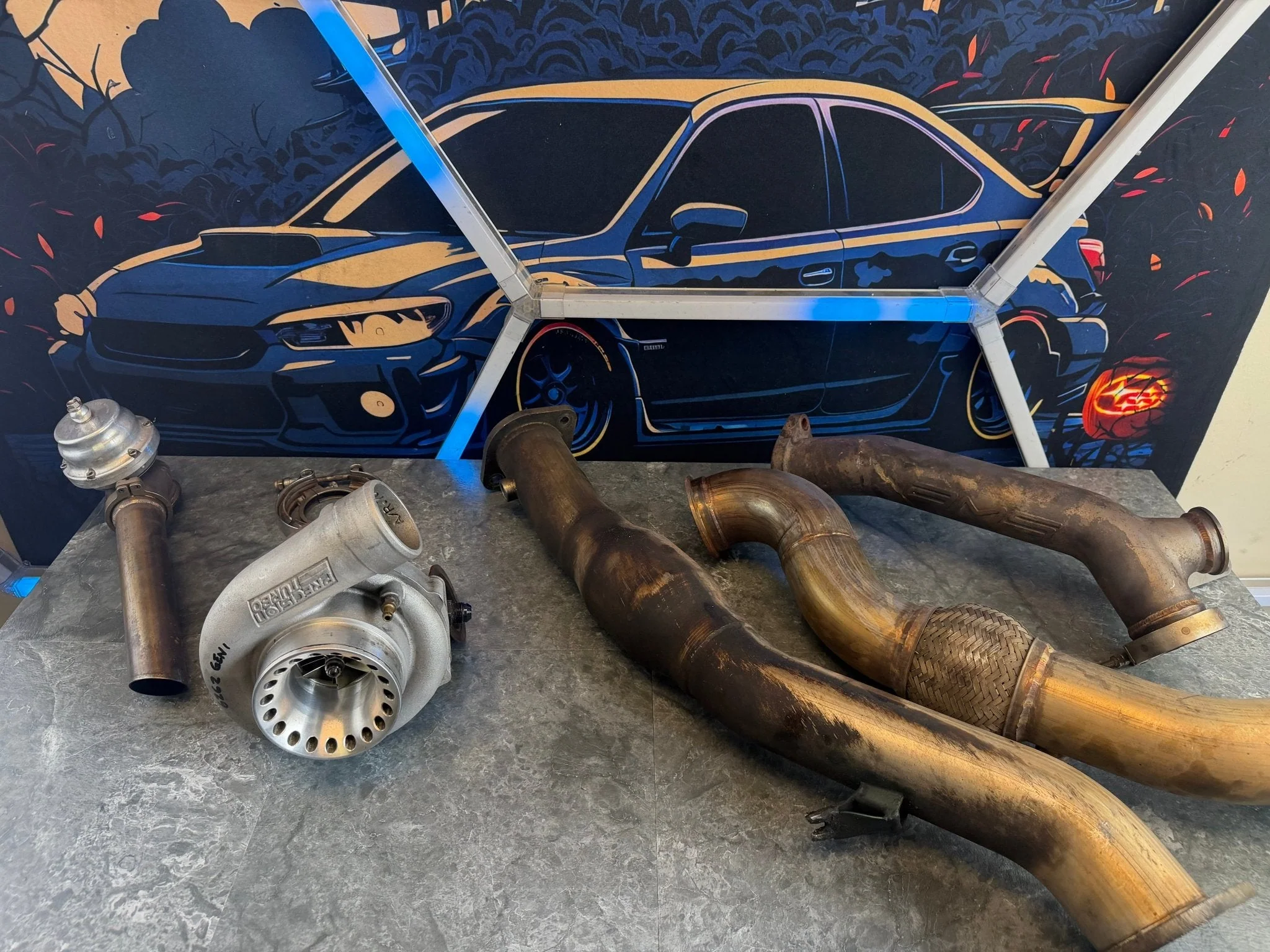 700hp Subaru STi Rotated Turbo Kit AMS PTE 6262 Billet Ball Bearing TiAL EWG 44mm - Image 2