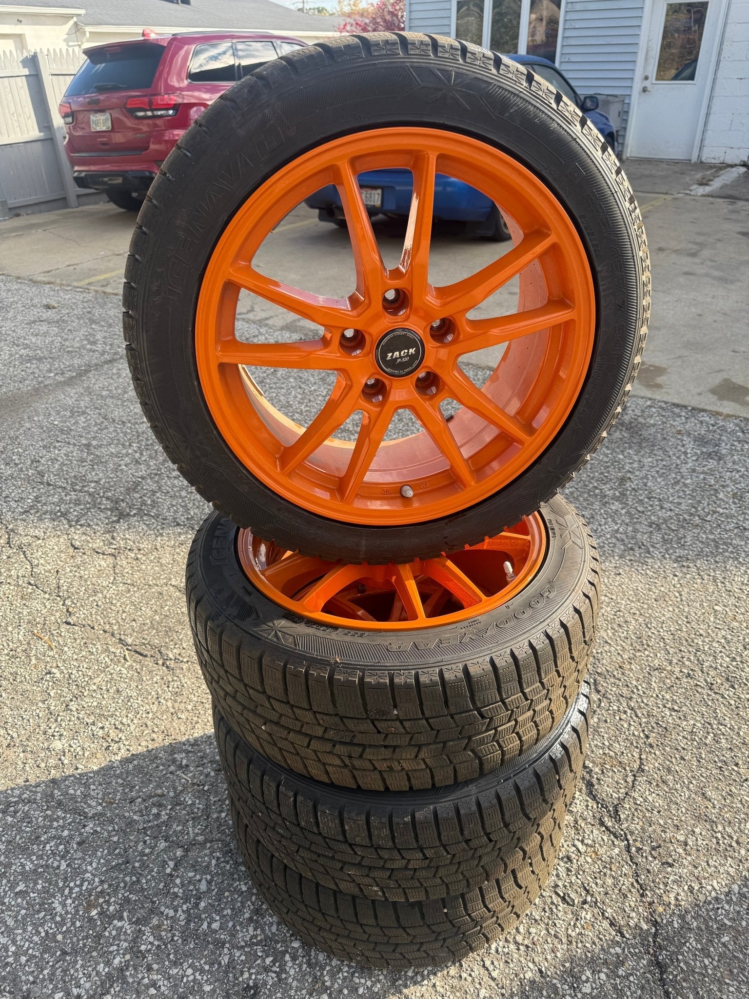 2005-2017 Subaru STi Aftermarket Zack JP 520 Aluminum Wheels Clears Brembos Snow Tires Installed 5x114 - Image 2