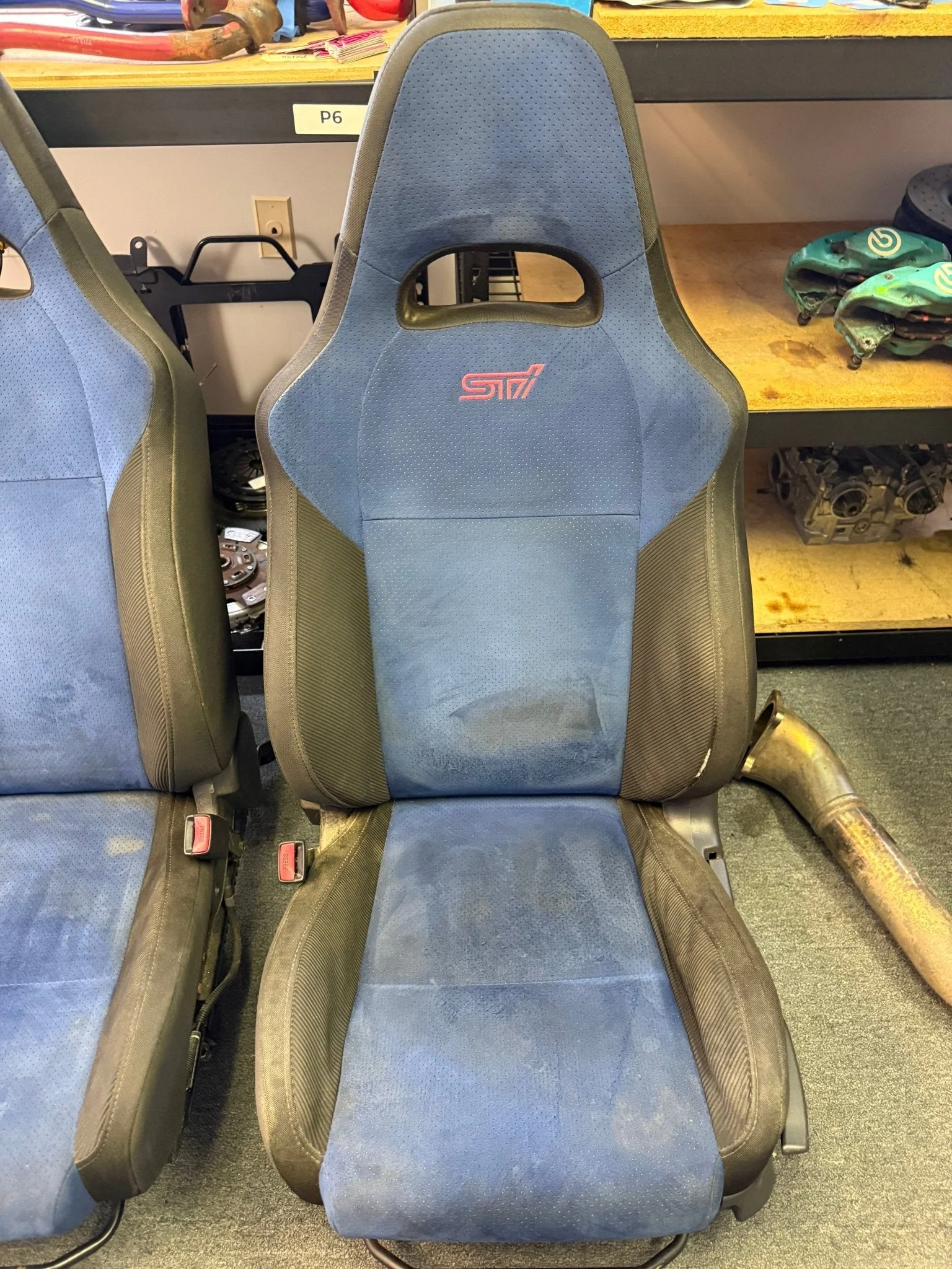SUBARU STi Front Rear Set WRX Swap Blue OEM Alcantara 2002-2007 Pink Logo - Image 4