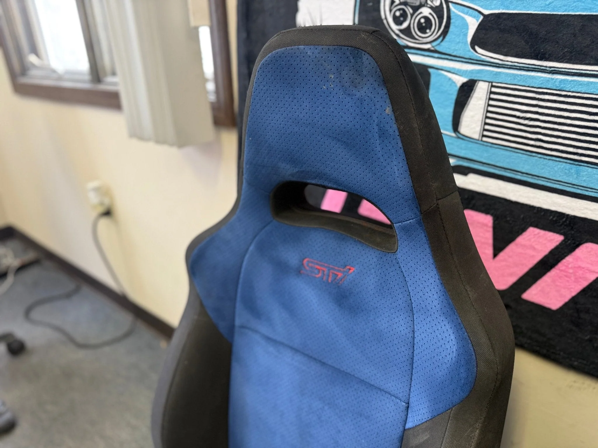 SUBARU STi Front Rear Seat Set WRX Swap OEM Alcantara 2002-2007 Pink Logo - Image 2