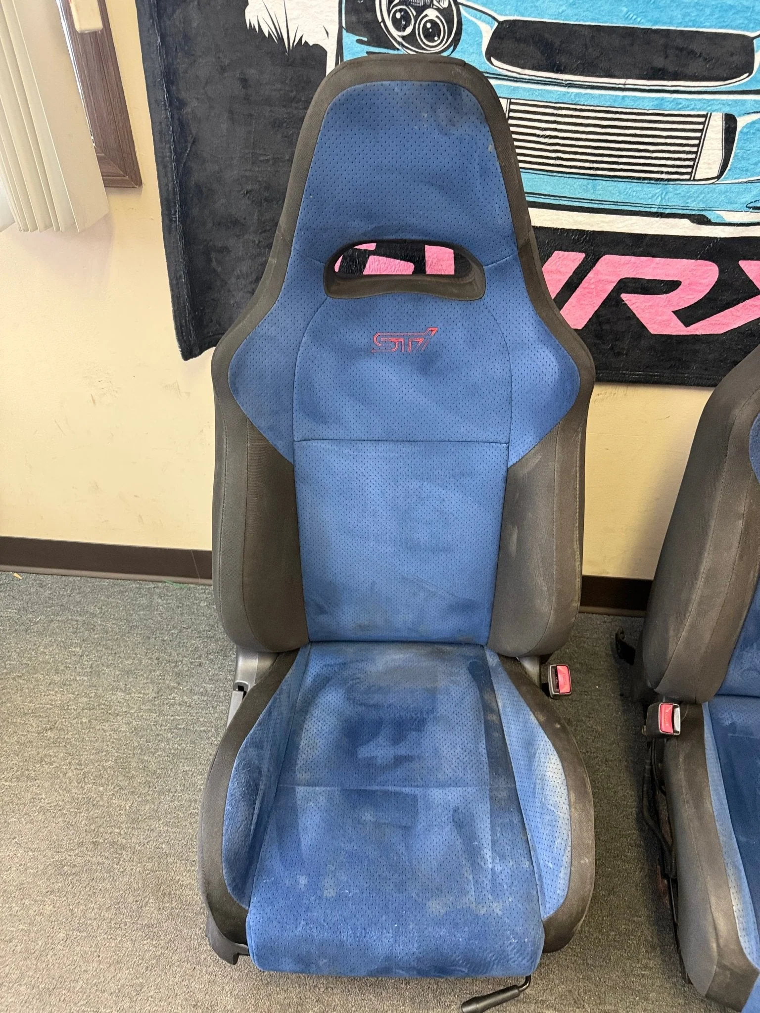 SUBARU STi Front Rear Seat Set WRX Swap OEM Alcantara 2002-2007 Pink Logo - Image 6