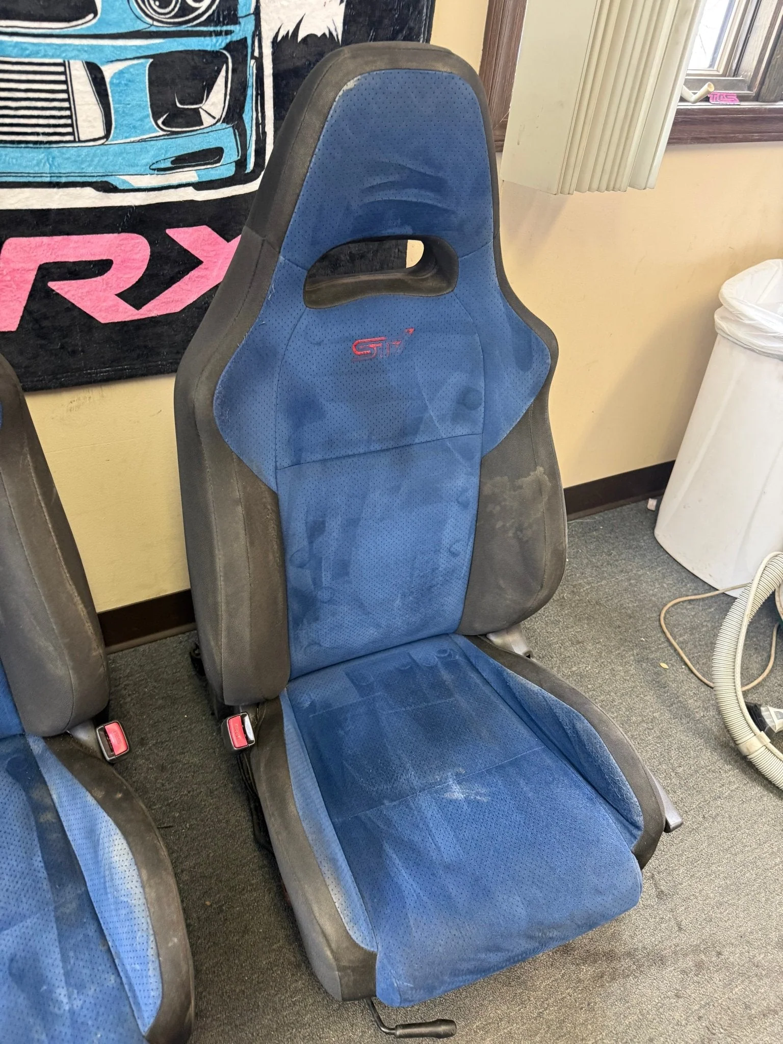 SUBARU STi Front Rear Seat Set WRX Swap OEM Alcantara 2002-2007 Pink Logo - Image 7