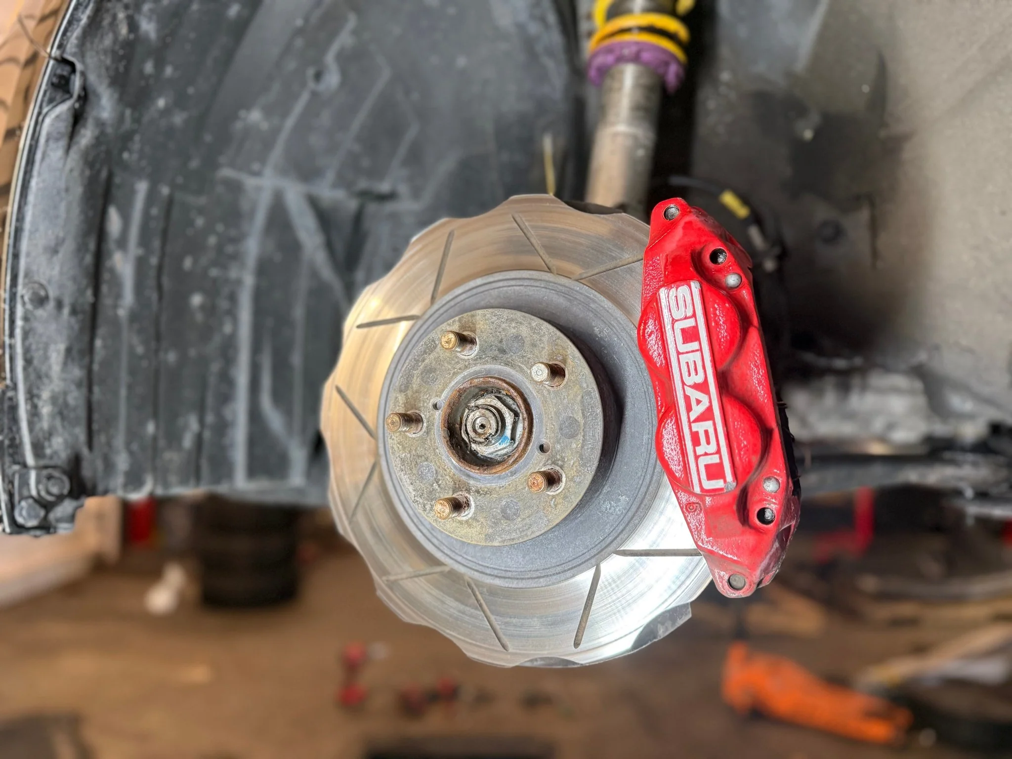 FAST WRX brake kit 5x100 08-14 SUBARU WRX 4 / 2 pot Fuji calipers wave spec rotors & adapters - Image 24