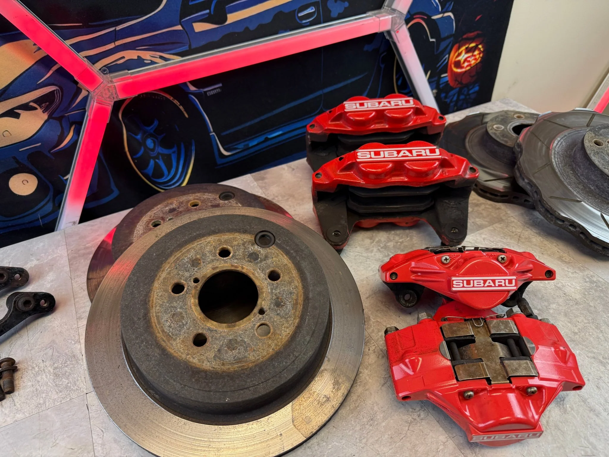 FAST WRX brake kit 5x100 08-14 SUBARU WRX 4 / 2 pot Fuji calipers wave spec rotors & adapters - Image 3