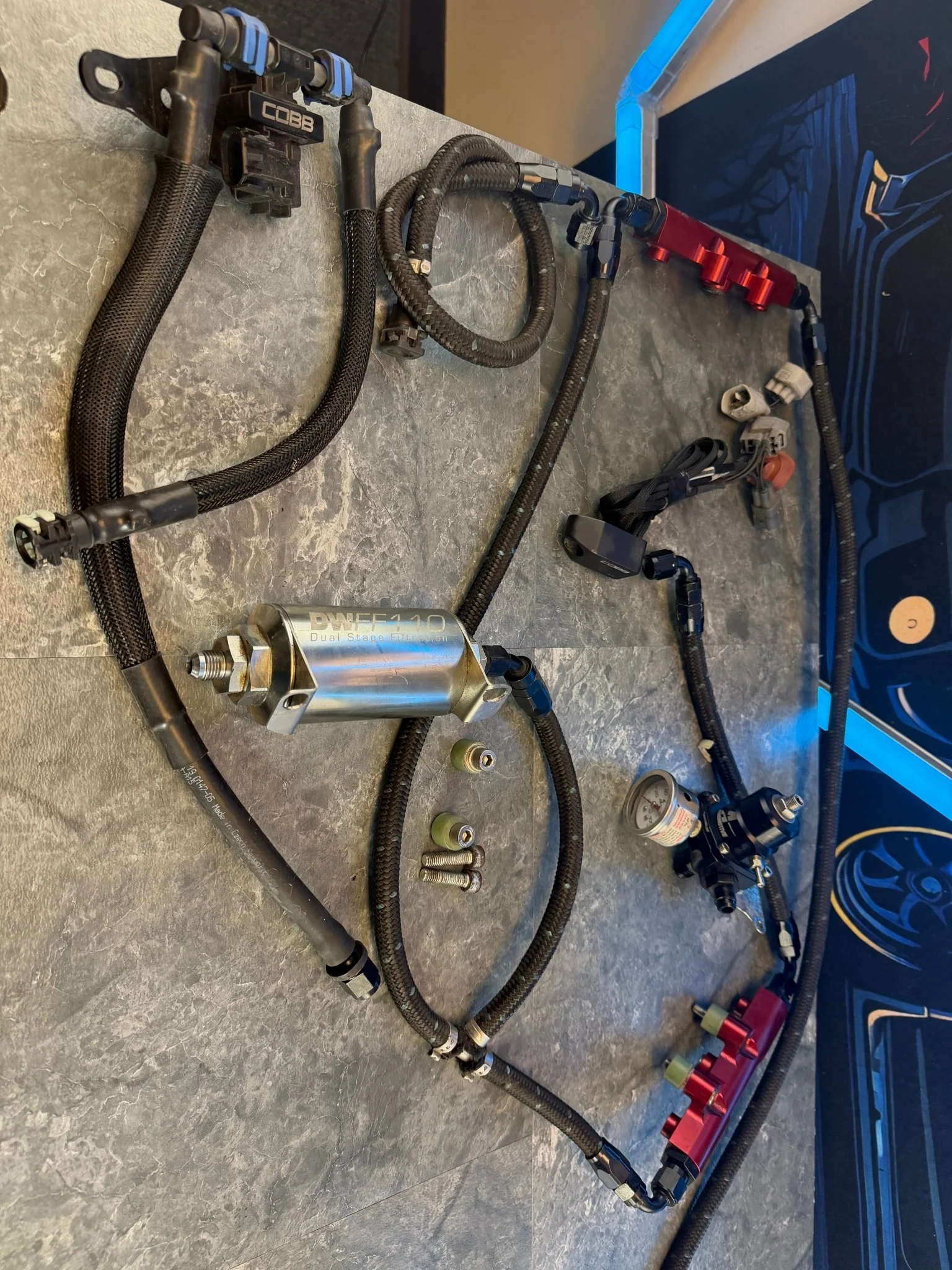 Fuel Kit 08-21 Subaru STi 08-14 WRX IAG Lines/Rails Cobb Flex Kit Areo Reg & DW filter