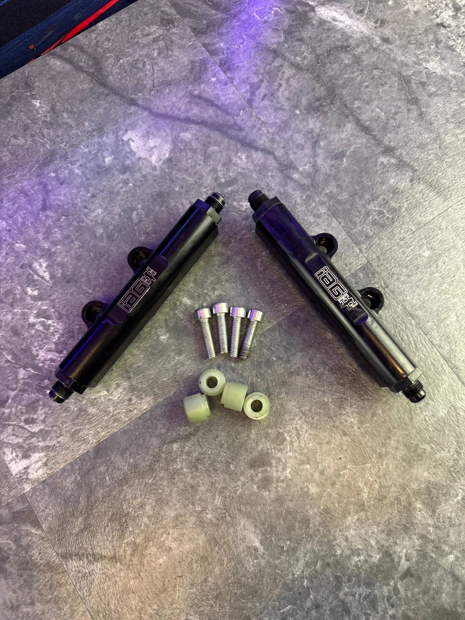 2007-2021 Subaru WRX STi IAG V2 Billet Top Feed Fuel Rails Spacers AN6 Fittings P3