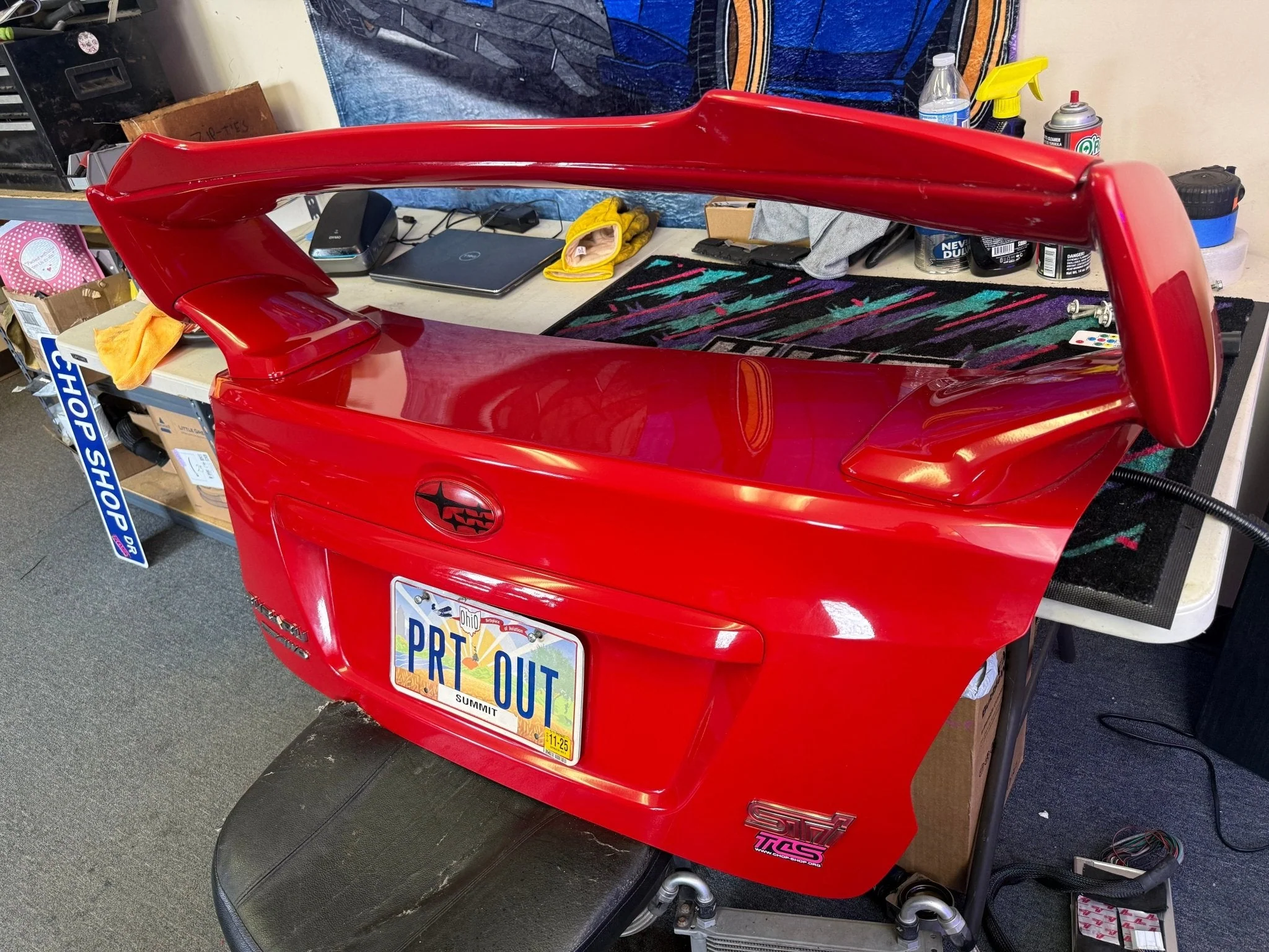 LIGHTNING RED 2015 Subaru STi oem trunk & wing w/ gurney flap c7p back up camera - Image 6