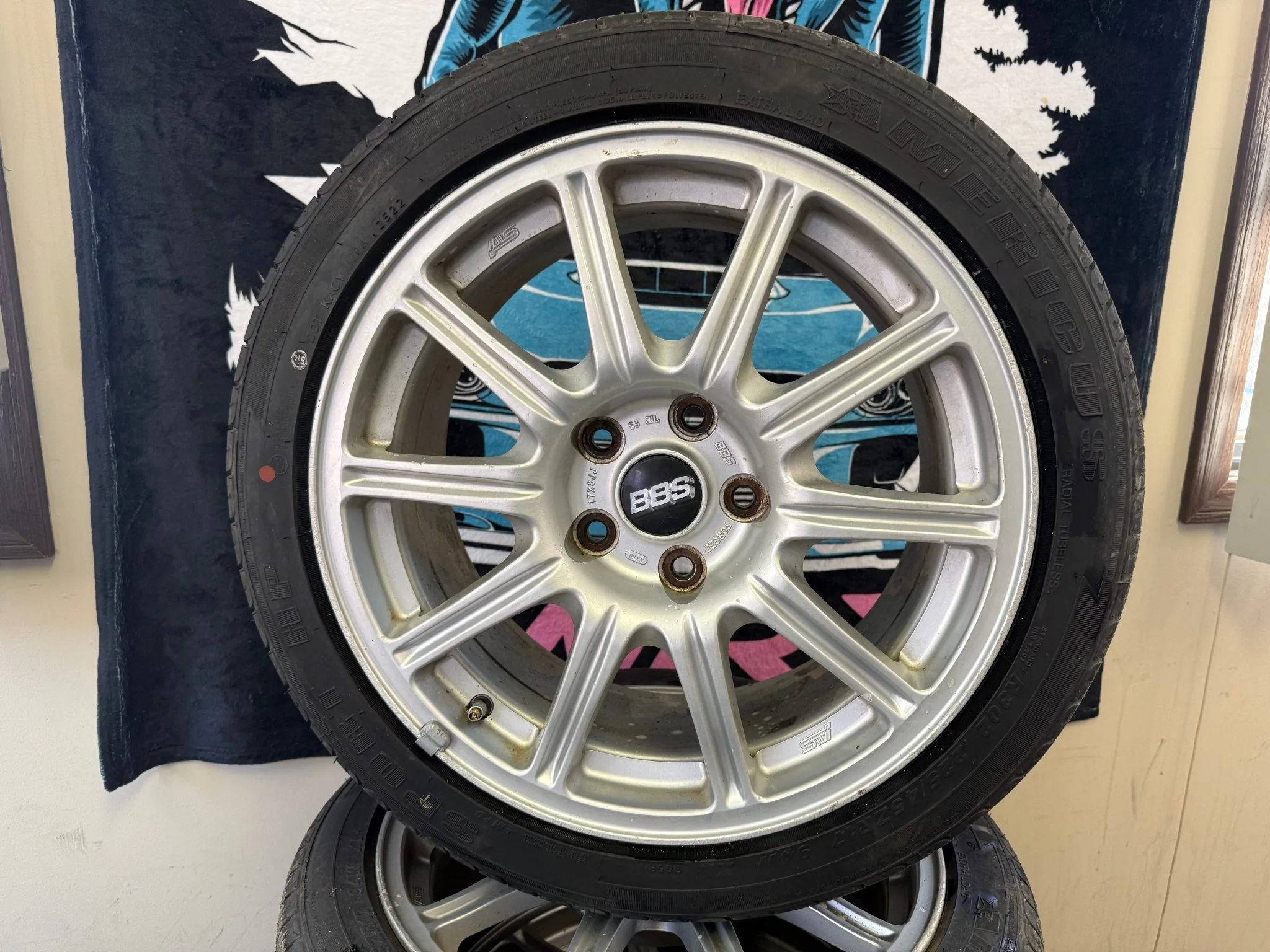 OEM BBS Subaru STi wheels forged 5x114 2005-2007 clear brembos WRX SWAP & center caps - Image 2
