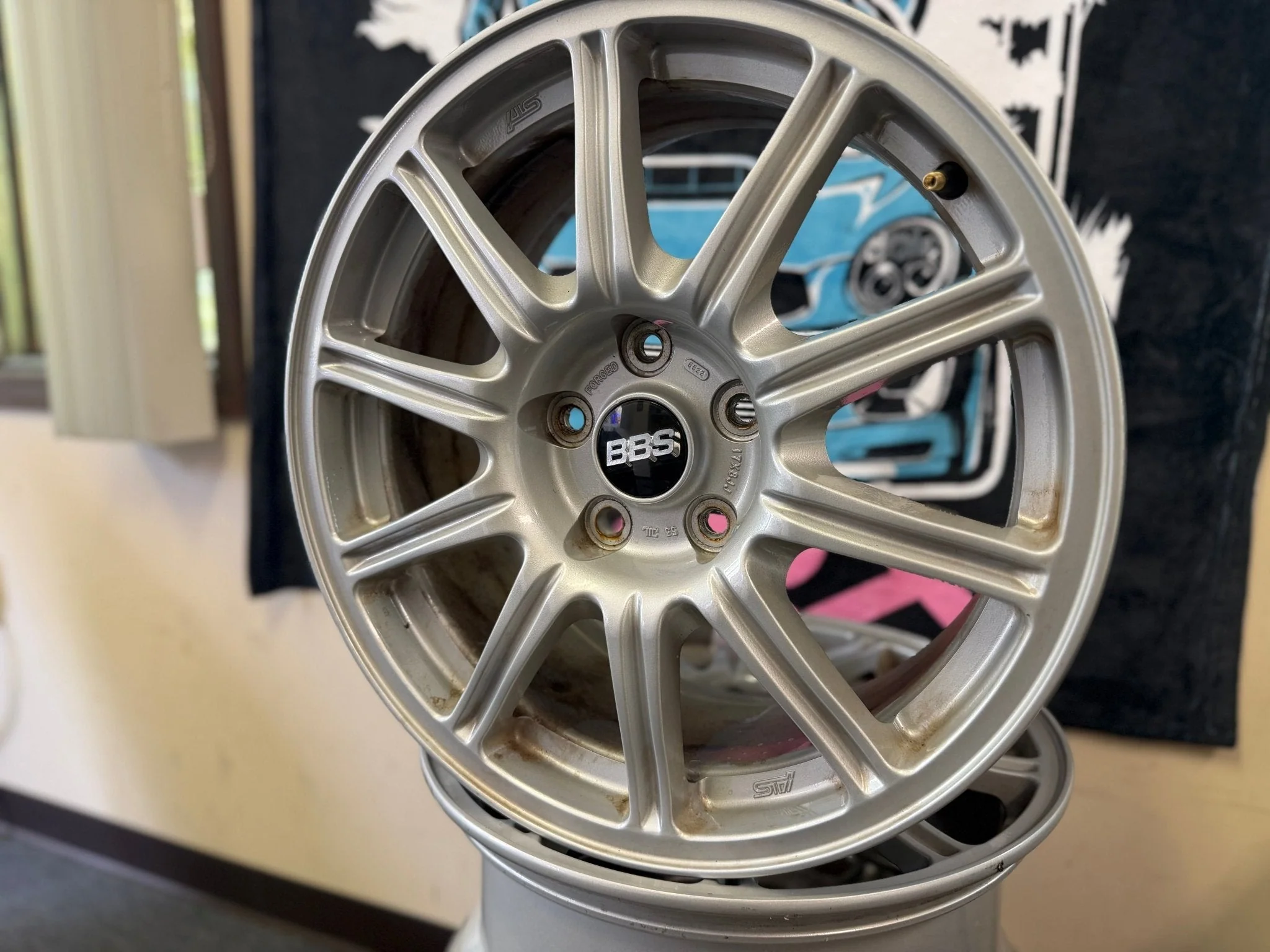 OEM BBS Subaru STi Wheels Forged 5x114 2005-2007 WRX SWAP w/ Center Caps +53 - Image 2