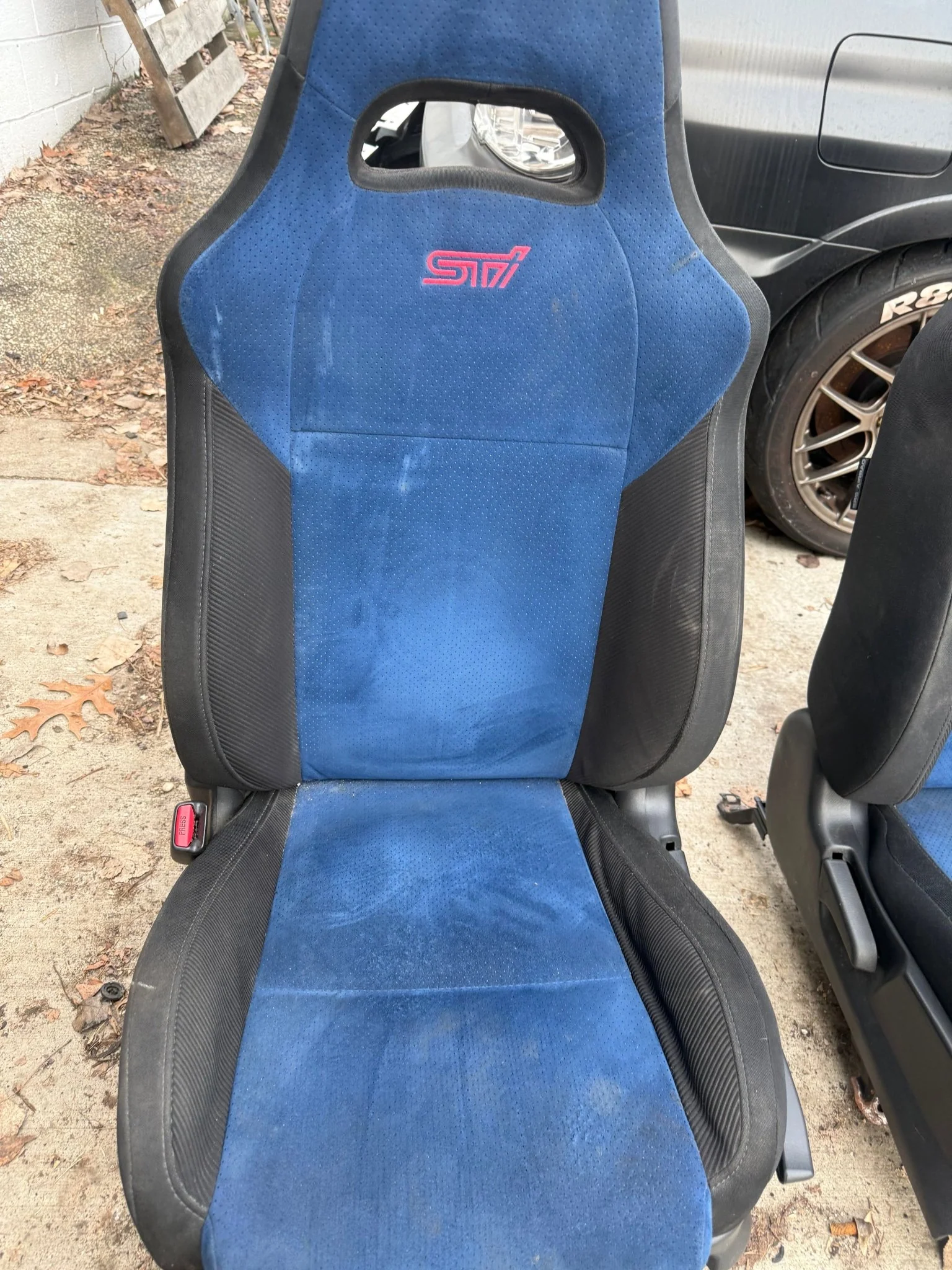 SUBARU STi front seat pair & rear WRX swap blue oem alcantara 2002-2007 pink cherry blossom logo - Image 6